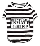 Parisian Pet Dog Shirt - Prisoner Dog Costume - 100% Cotton Black and White Strips Dog Clothes - Lightweight Polyester Dog Shirts - Sleeved Dog Costume for Medium Dogs - Pet Costumes - L