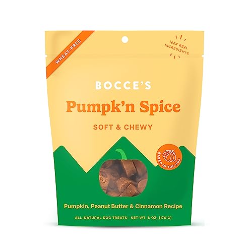 Bocce's Bakery Pumpk'n Spice Treats for Dogs, Wheat-Free Everyday Dog Treats, Made with Real Ingredients, Baked in The USA, All-Natural Soft & Chewy Cookies, Pumpkin, Peanut Butter, & Cinnamon, 6 oz
